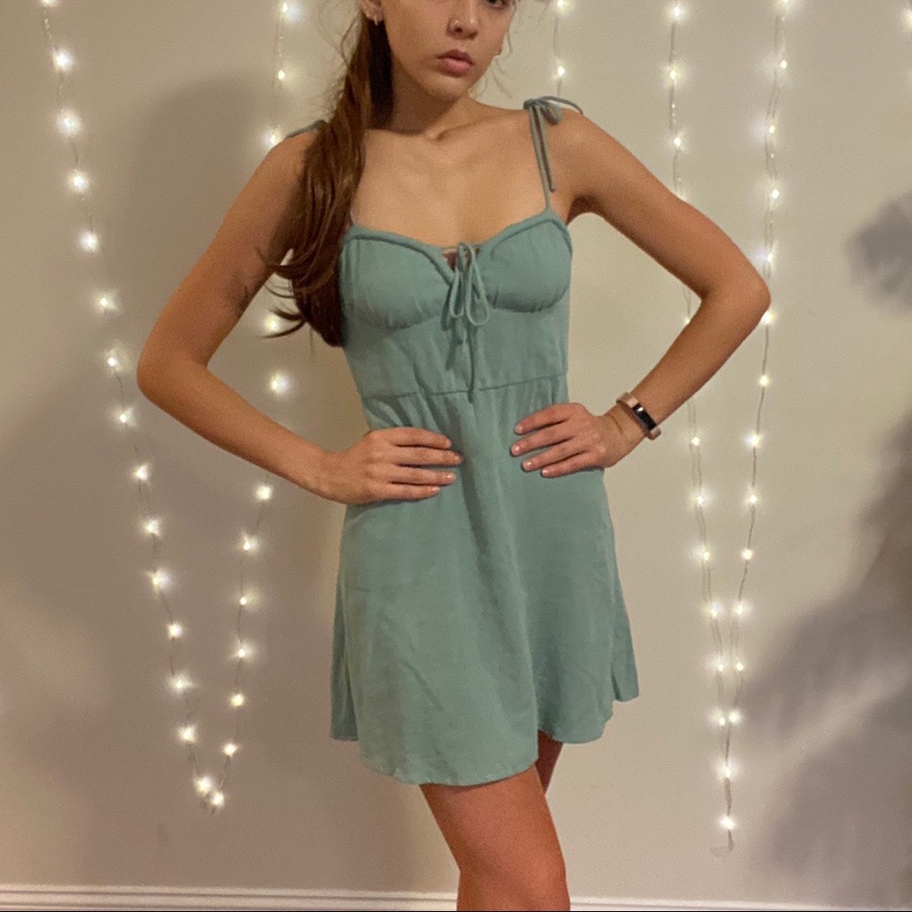 Rumor Apparel Sea Green Drawstring Sundress